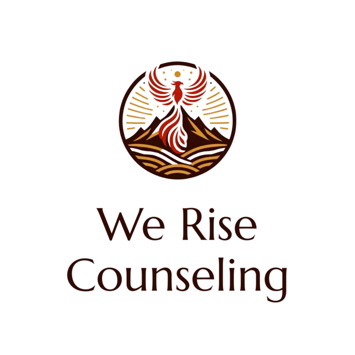 We Rise Counseling phoenix and mountain emblem